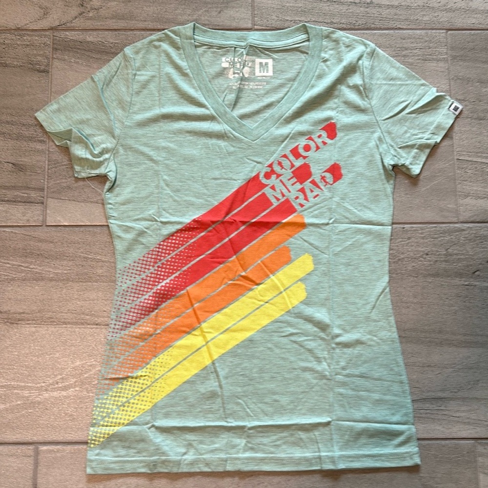 #10268-6 Color Me Rad 5K Womens Collared V T-shirt Run fun run Size M & L NWT